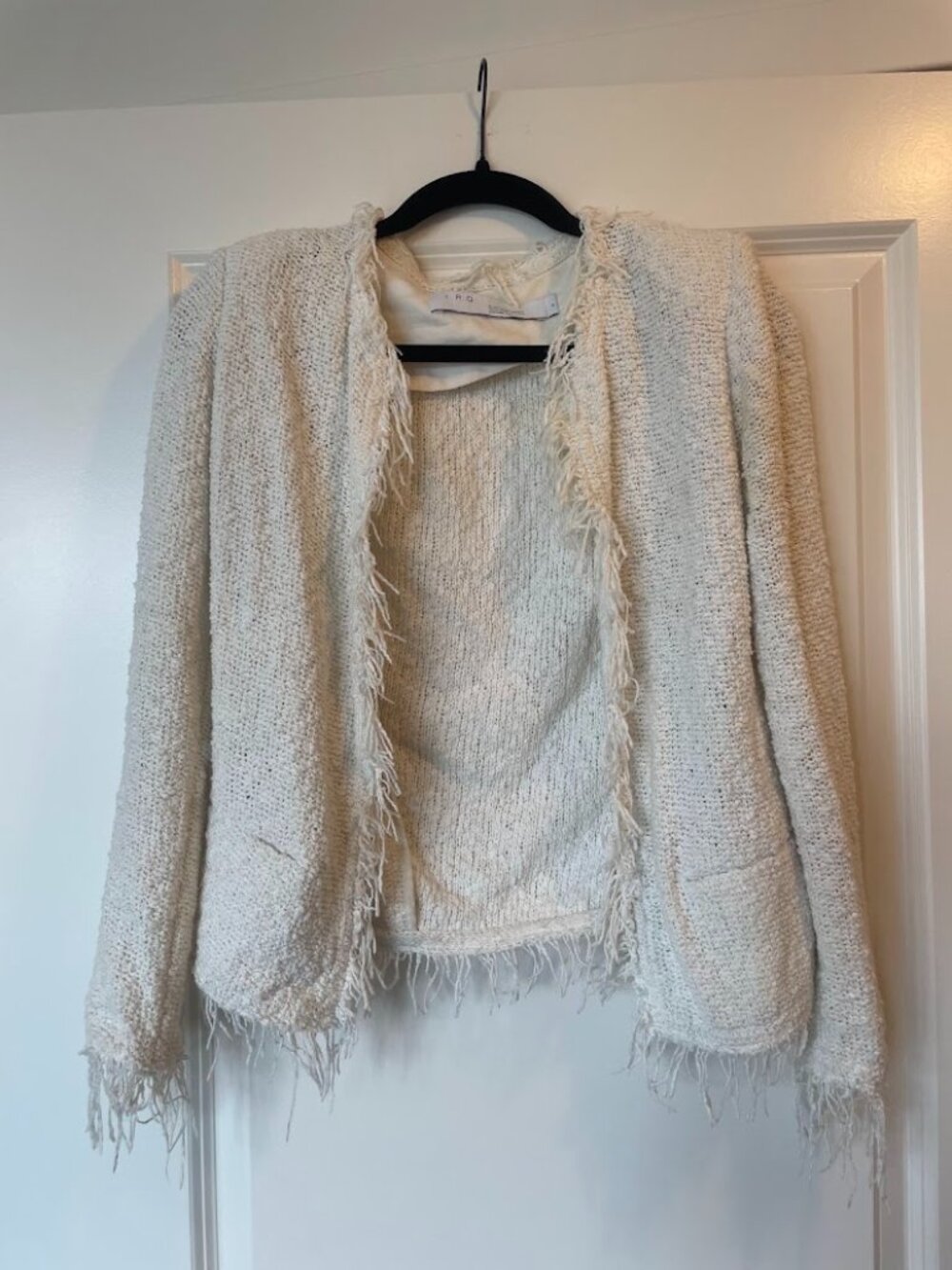 IRO Shavani Cream 100% Cotton Fringe Jacket Size 0P